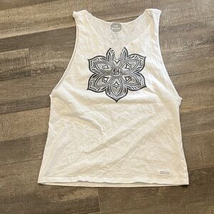 Life Is Good White Tank with Black Mandala Graphic